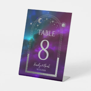 Signe De Table Cosmologique violet Turquoise argent Mariage de lu