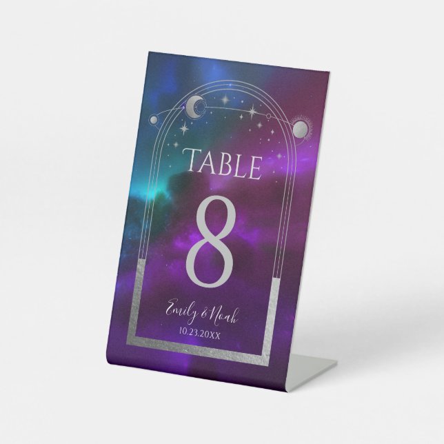 Signe De Table Cosmologique violet Turquoise argent Mariage de lu (Recto)