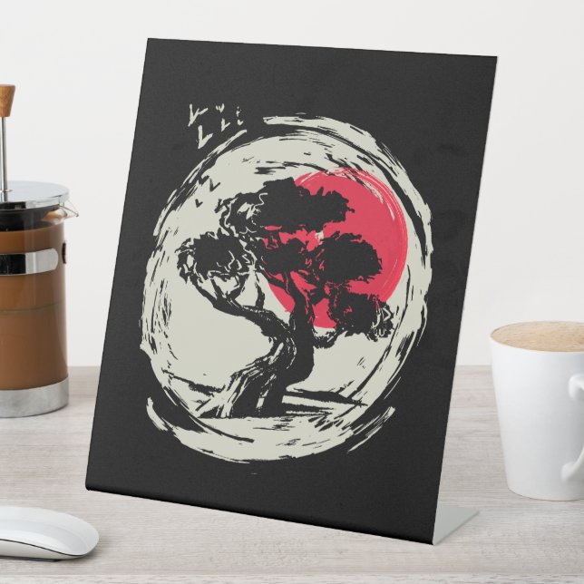 Signe De Table Coucher de soleil japonais Bonsai Art (In SItu)