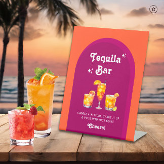 Signe De Table Coucher de soleil rose et orange Retro Tequila Bar
