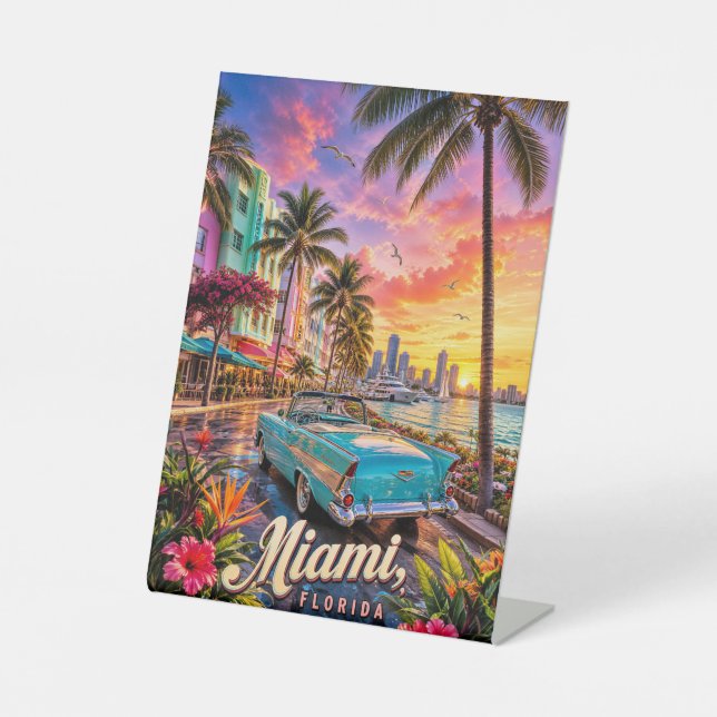 Signe De Table Coucher de soleil sur le front de mer de Miami Flo (Recto)