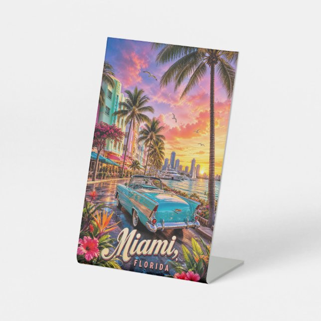 Signe De Table Coucher de soleil sur le front de mer de Miami Flo (Recto)