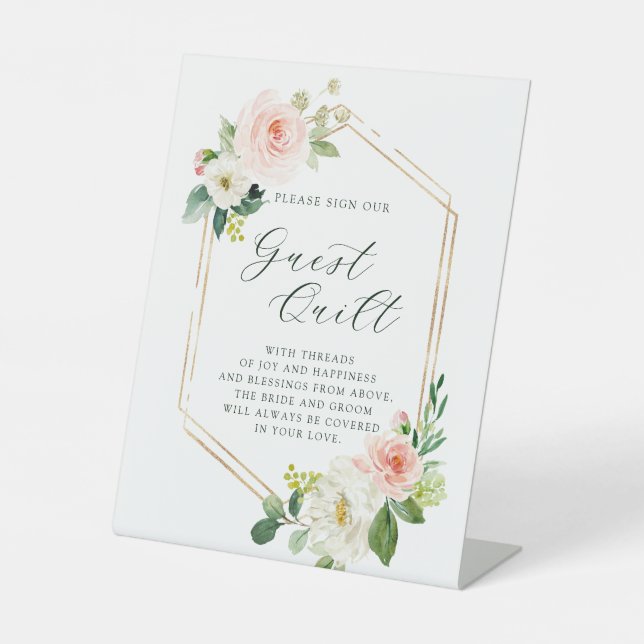 Signe De Table Couette d'hôte Mariage Blush White Bloom Gold Hexa (Recto)