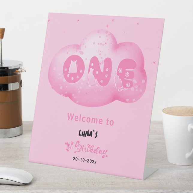 Signe De Table Couleur d'aquarelle de la police de chats rose Clo (In SItu)