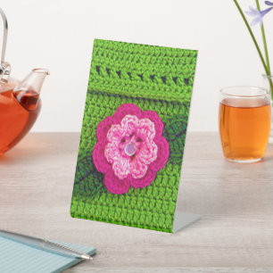 Signe De Table Couleurs roses Fleur Vert Levier Designer Crochet