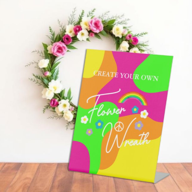 Signe De Table Couronne de fleurs de mariage rétro funky (Créateur téléchargé)