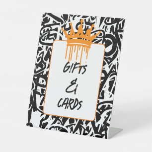 Signe De Table Couronne de Graffiti Cartes Cadeaux Noir Orange