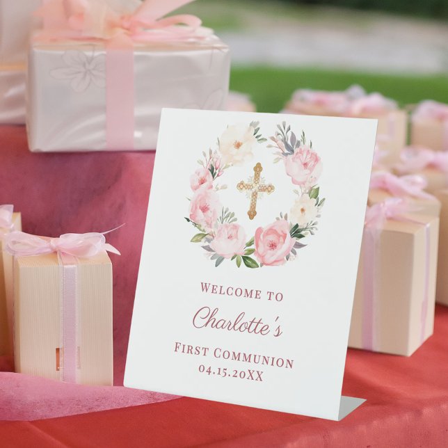 Signe De Table Couronne florale rose de bienvenue pour la premièr (Créateur téléchargé)