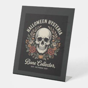 Signe De Table Crâne de Halloween Fleurie Os Collecteur Design_1