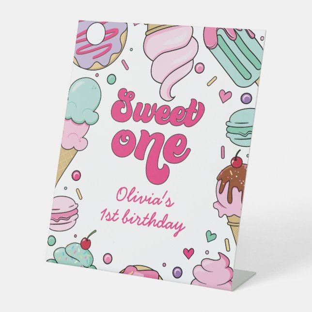 Signe De Table Crème glacée et gâteau sucré Un 1er anniversaire (Recto)