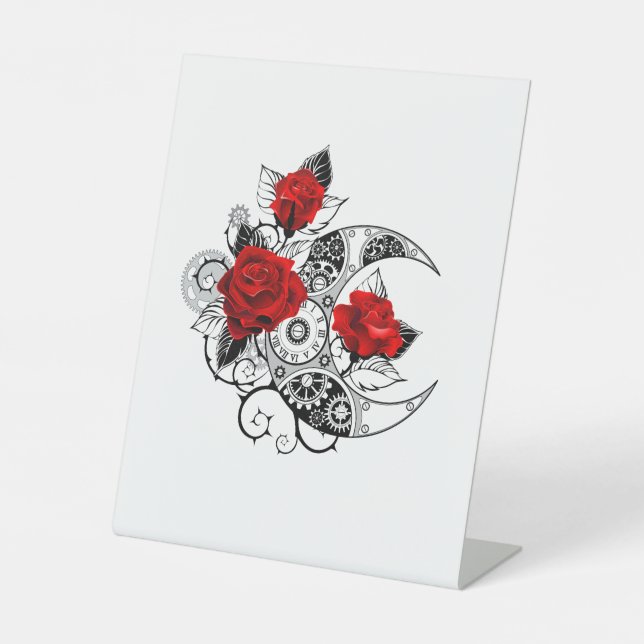 Signe De Table Croissant mécanique avec roses rouges (Recto)
