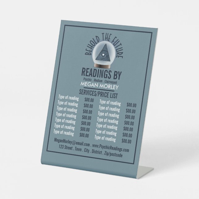 Signe De Table Crystal Ball, Psychique Lecture Tarifs (Recto)