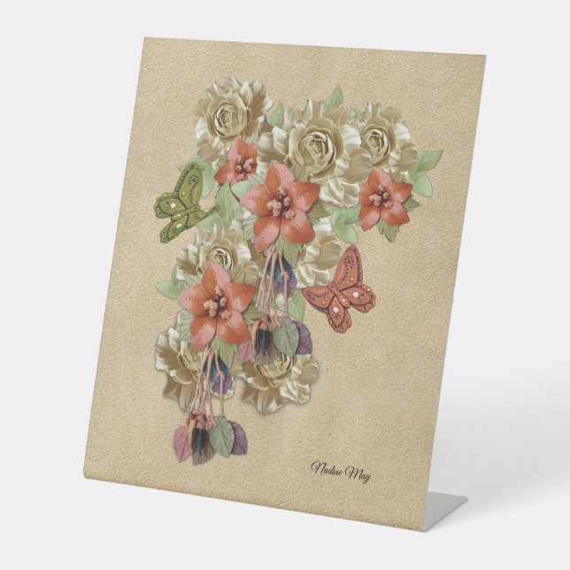 Signe De Table Cuir authentique et art suède suspendu tapisserie (Recto)