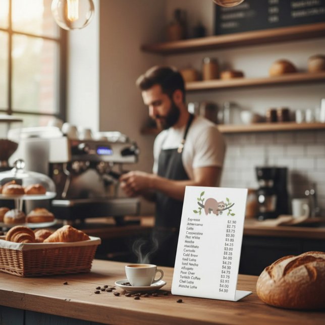 Signe De Table Custom Acrylic Pedestal Menu Sign with Sloth  (Créateur téléchargé)