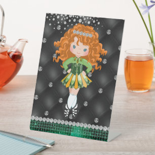 Signe De Table Custom Irish Dance Redhead Girl Green, Noir