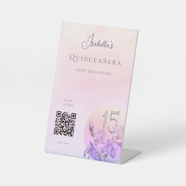 Signe De Table Customisé Quinceanera QR Code Cash App (Recto)