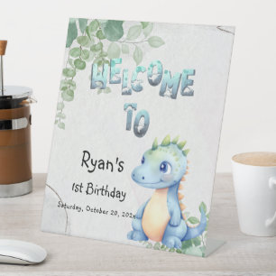 Signe De Table Cute Aquarelle Dinosaur Affiche de bienvenue d'ann