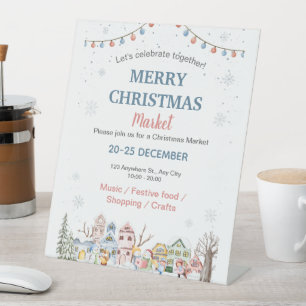 Signe De Table Cute aquarelle hiver Vacances Marché de Noël
