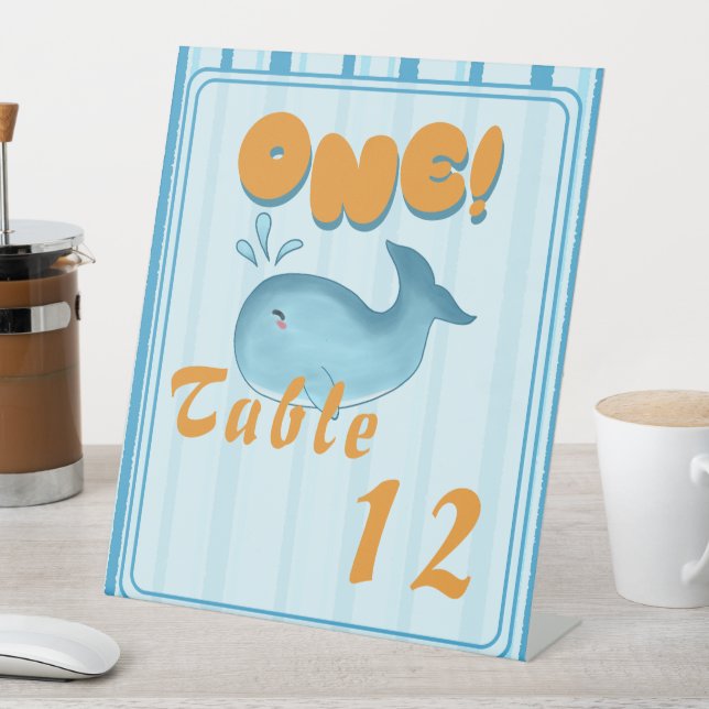 Signe De Table Cute Baby Blue Whale 1st Birthday Table Numbers (In SItu)