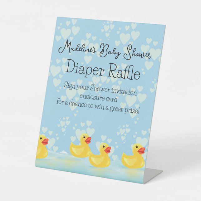 Signe De Table Cute Bleu Jaune Baby shower canard en caoutchouc (Recto)