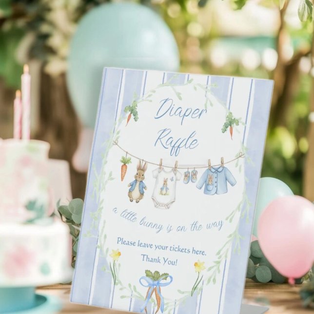Signe De Table Cute Bunny Boy Clothesline Diaper Raffle Sign (Créateur téléchargé)