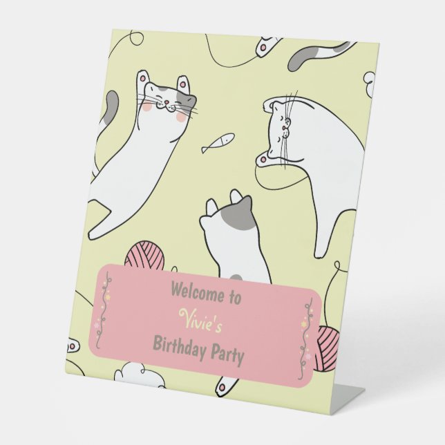 Signe De Table Cute Cat Birthday Party Welcome (Recto)