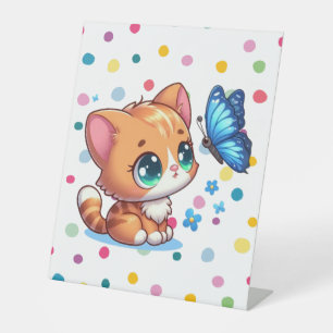 Signe De Table Cute chaton/chat et papillon
