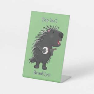 Signe De Table Cute drôle porc-épic avec dessin animé de banjo