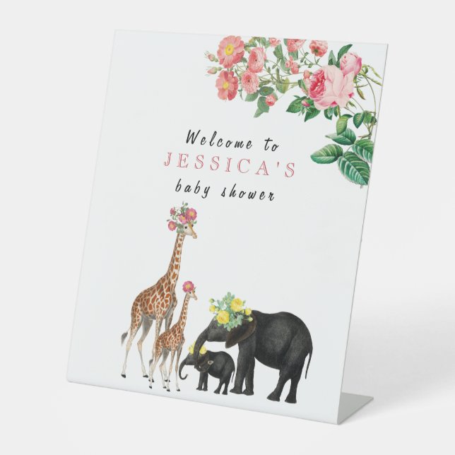 Signe De Table Cute Elephant & Giraffe Baby shower Affiche de bie (Recto)