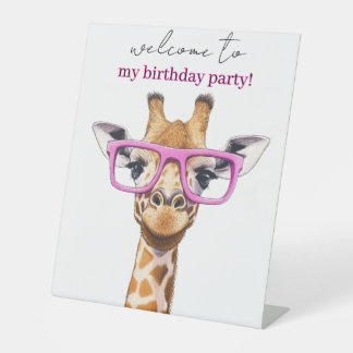 Signe De Table Cute Giraffe with Pink Glasses