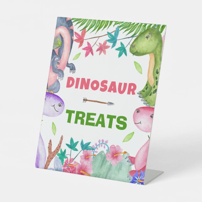 Signe De Table Cute Girl Dinosaur 1st Birthday Party Treats (Recto)