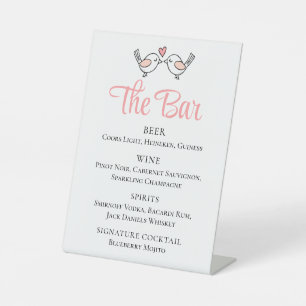 Signe De Table Cute Inséparables Black Pink Lovebirds Mariage Bar