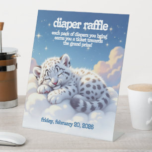Signe De Table Cute léopard des neiges s'endormir sur les nuages 