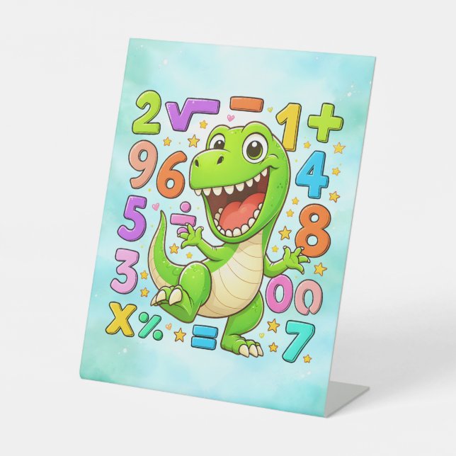 Signe De Table Cute Maths Dinosaur Numbers Desk Art for Kids (Recto)