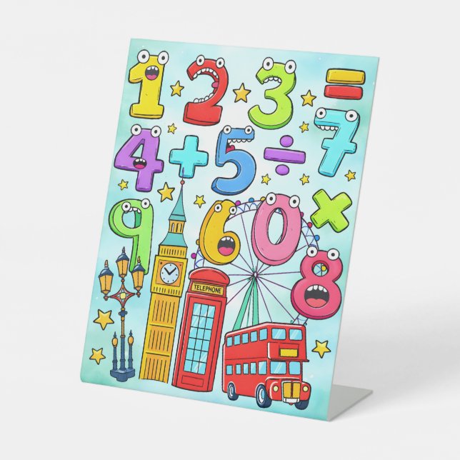 Signe De Table Cute Maths Numbers London Desk Art for Kids (Recto)