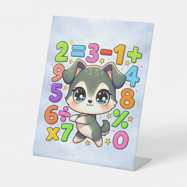 Signe De Table Cute Maths Puppy Numbers Desk Art for Kids (Recto)