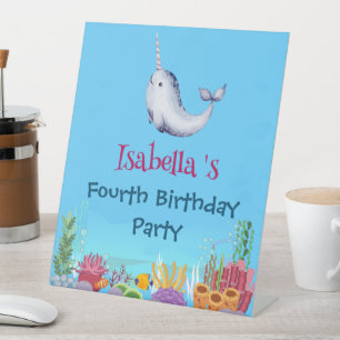 Signe De Table Cute Narwhal Fish Unicorn Baleine mer Anniversaire