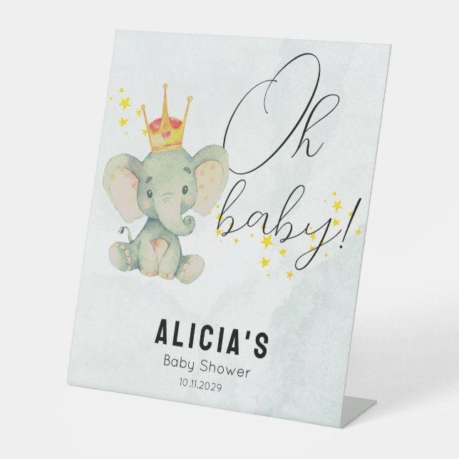 Signe De Table Cute Oh Baby Gender Neutral Elephant Baby Shower  (Recto)