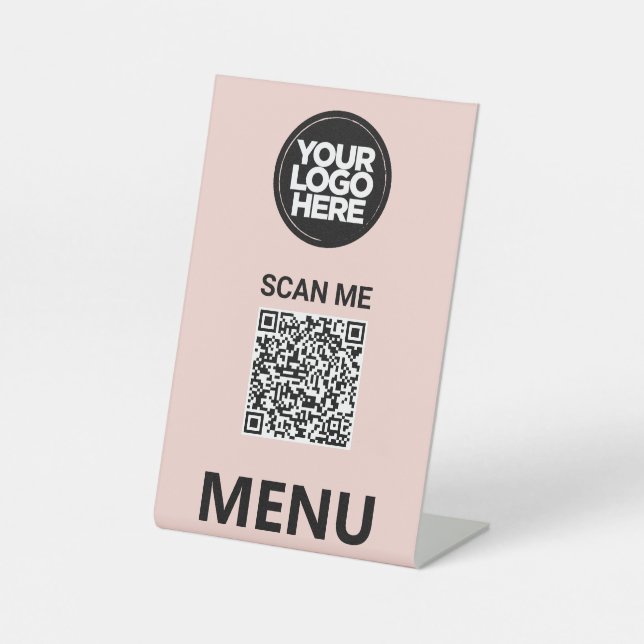 Signe De Table Cute Pink Qr Code Menu | Logo Contactless Modern (Recto)