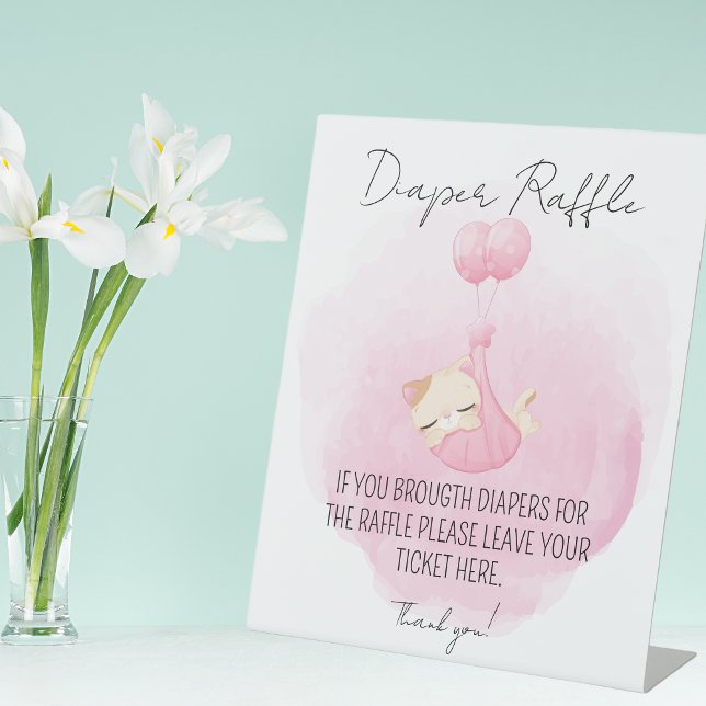 Signe De Table Cute Rose Kitten Diaper Raffle Baby Girl Douche (Créateur téléchargé)