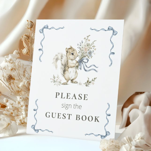 Signe De Table Cute Squirrel Baby Shower Guest Book Sign Blue (Créateur téléchargé)