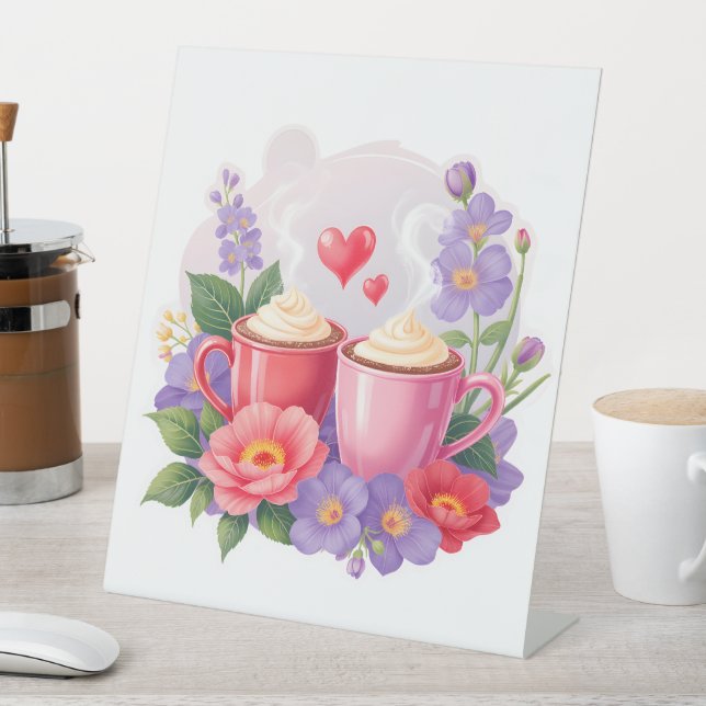 Signe De Table Cute Valentine Cocoa Mugs with Flowers & Hearts (In SItu)