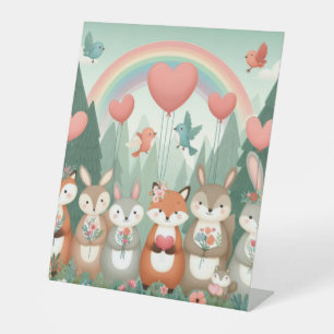Signe De Table Cute Woodland Creature arc-en-ciel valentine's