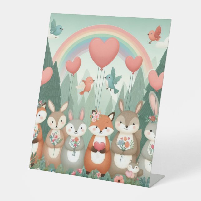 Signe De Table Cute Woodland Creature arc-en-ciel valentine's (Recto)