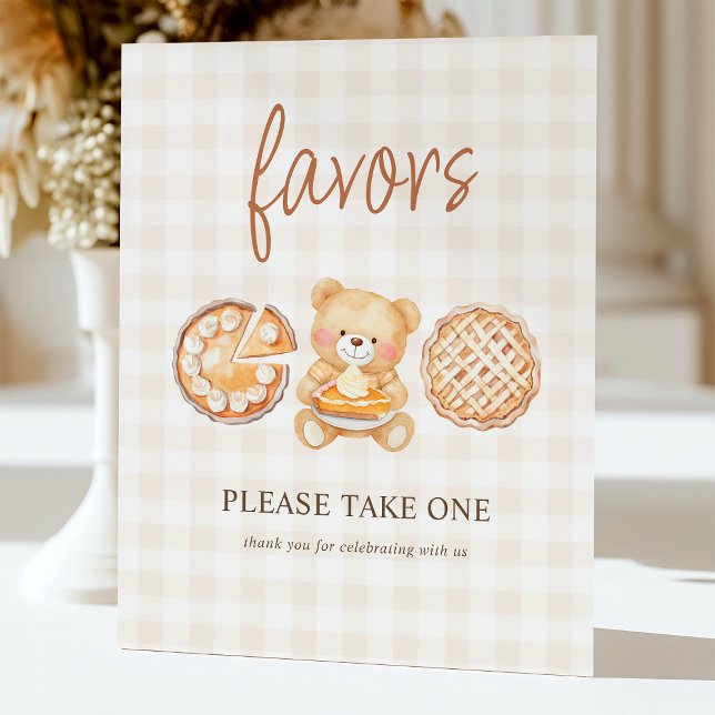 Signe De Table Cutie Pie Gingham Teddy Bear Baby Shower Favors (Créateur téléchargé)