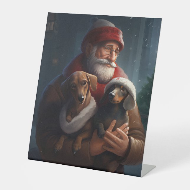 Signe De Table Dachshund Avec Noël Festif Du Père Noël (Recto)