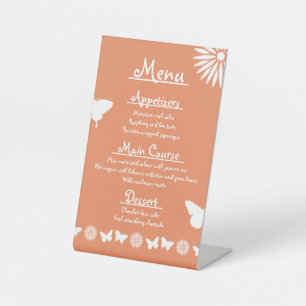 Signe De Table Daisies and Butterflies in Coral Pedestal Sign