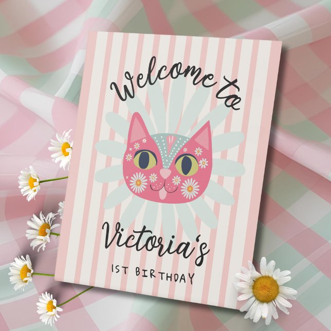 Signe De Table Daisy Kitty Visage Purr-fect fête d'anniversaire (Créateur téléchargé)