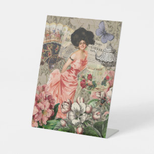 Signe De Table Dame de café femme victorienne rose riche robe