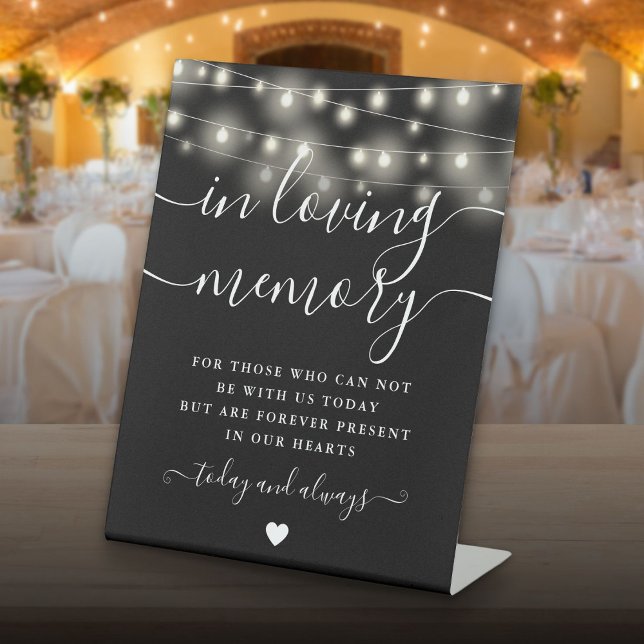 Signe De Table Dans Love Mémoire Memorial Noir Chaîne blanche Lum (In Loving Memory Memorial Black White String Light Pedestal Sign)